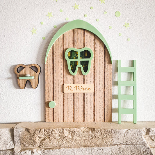 Puerta Ratoncito Pérez madera y verde mint