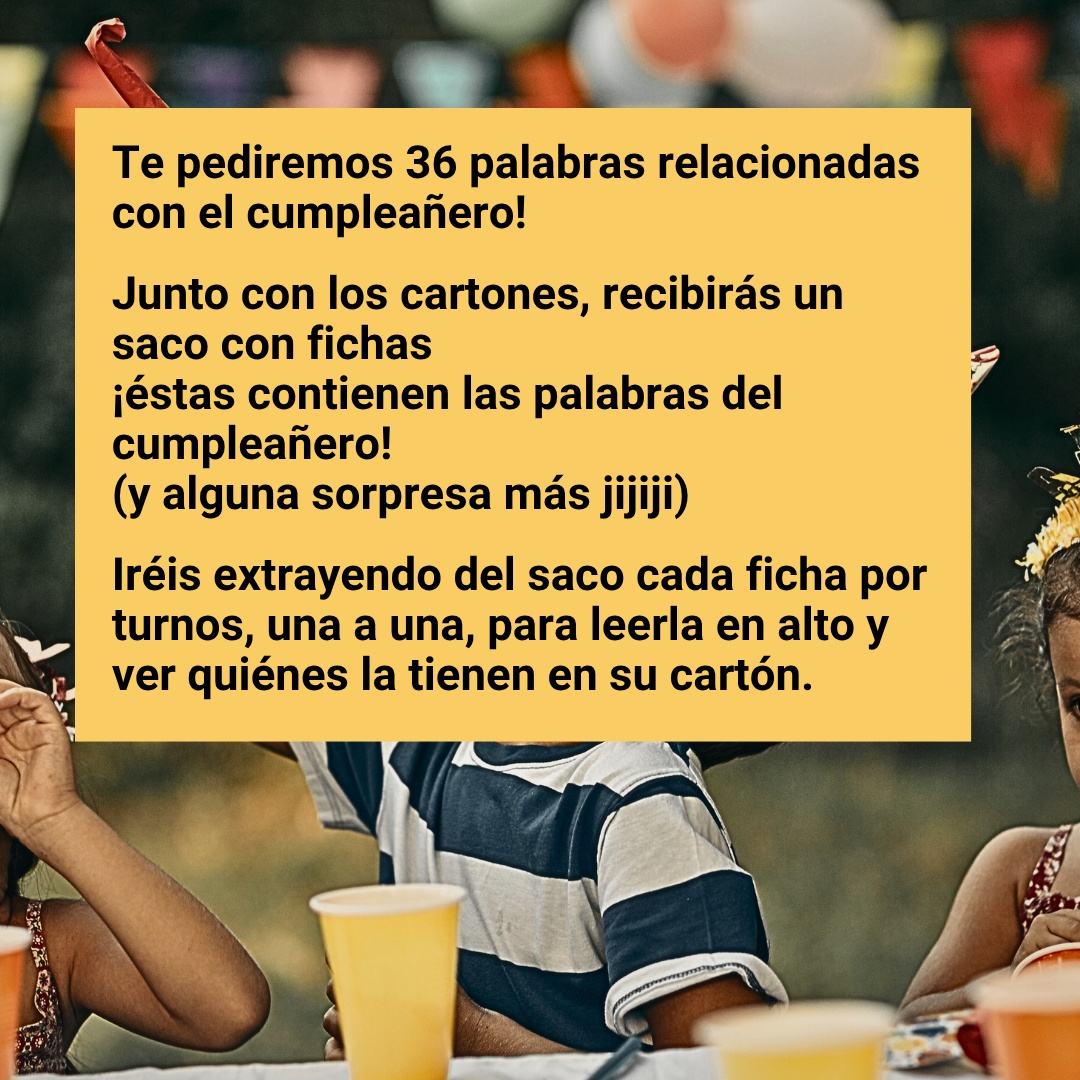 Bingo personalizado para cumpleaños de niños