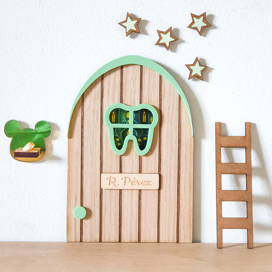 Puerta Ratoncito Pérez madera y verde mint